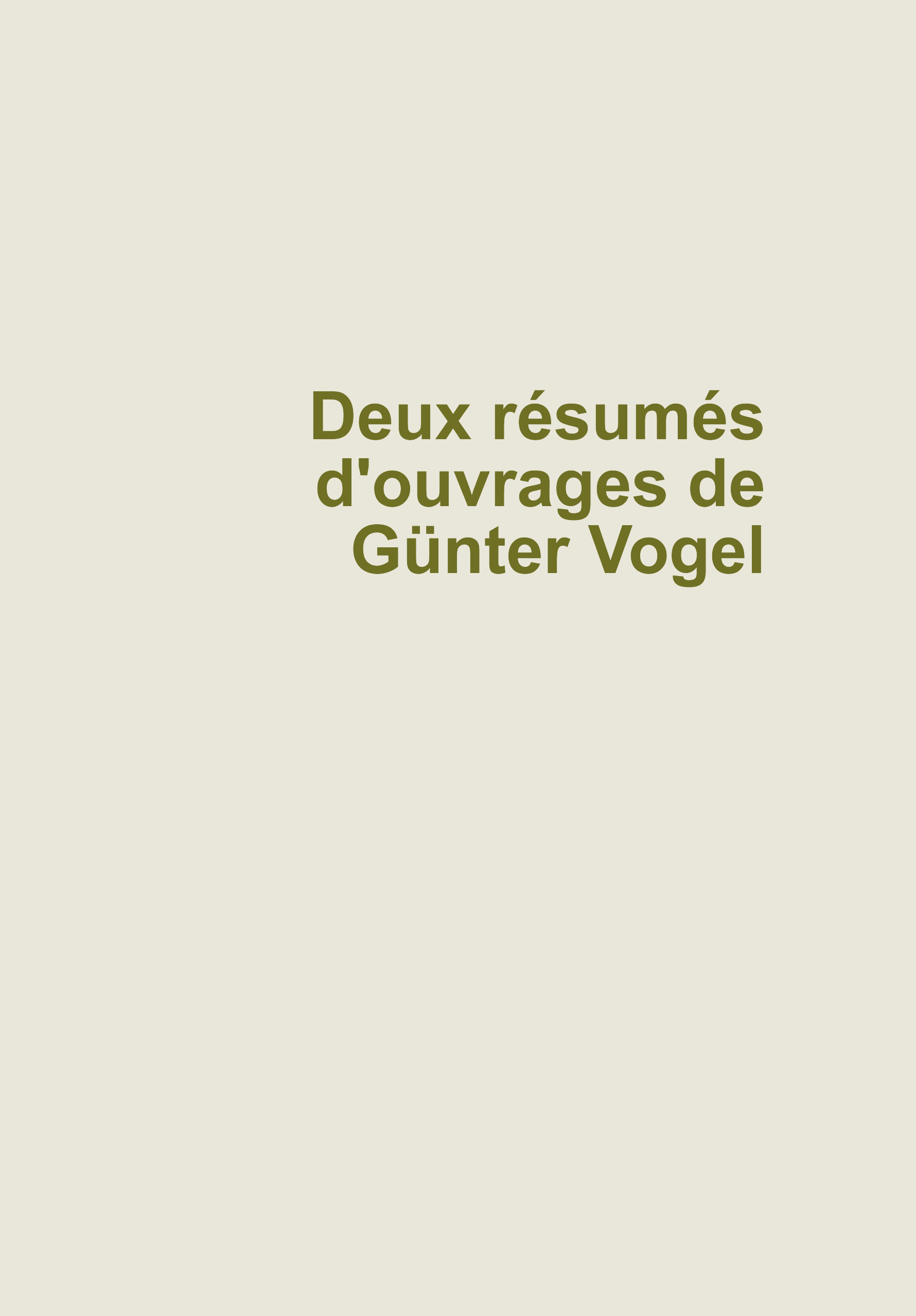 Deux résumés d'ouvrages de G. Vogel